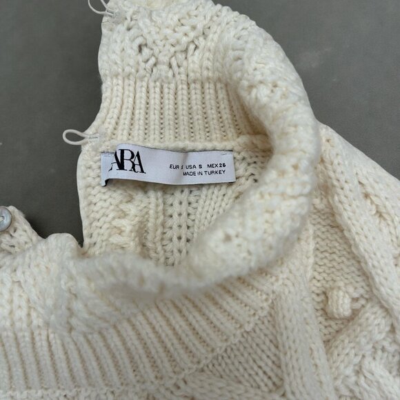 ZARA Cream Cable Knit Sweater with Peplum Hem - Picture 5 of 5